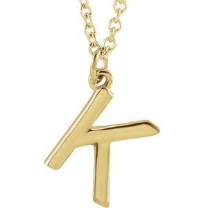 14k Yellow Gold 9.5mm Small Block Initial K Necklace, 18 Inch